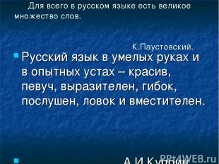 Для всего в русском языке есть великое множество слов. К.Паустовский. Русский яз