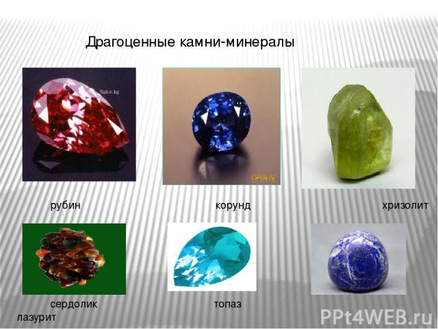 Драгоценные камни-минералы рубин корунд хризолит сердолик топаз лазурит