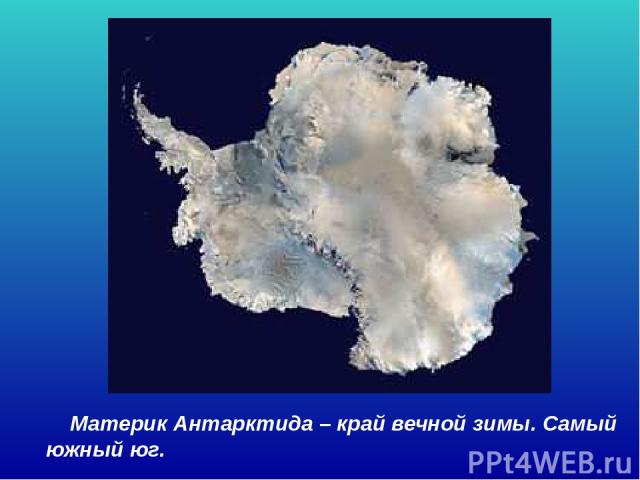 Материк Антарктида – край вечной зимы. Самый южный юг. Материк антарктида – край вечной зимы. Самый южный юг.
