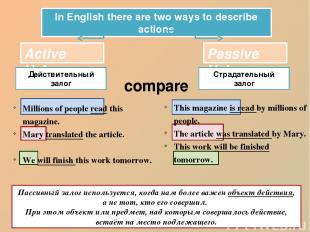 Passive Voice Active Voice In English there are two ways to describe actions Дей