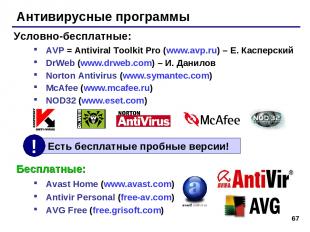 * Антивирусные программы AVP = Antiviral Toolkit Pro (www.avp.ru) – Е. Касперски