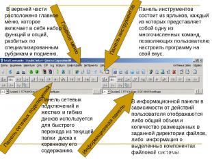 Главное меню Панель инструментов Панель сетевых подключений Информационная панел