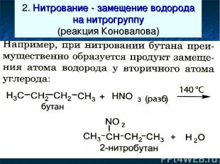2. Нитрование - замещение водорода на нитрогруппу (реакция Коновалова) CH4 + HNO