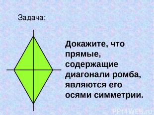 Задача: Докажите, что прямые, содержащие диагонали ромба, являются его осями сим