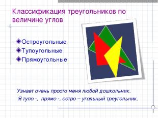 Классификация треугольников по величине углов Узнает очень просто меня любой дош