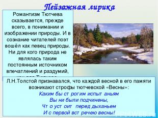 Романтизм Тютчева сказывается, прежде всего, в понимании и изображении природы.