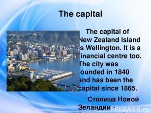The capital The capital of New Zealand Island is Wellington. It is a financial c