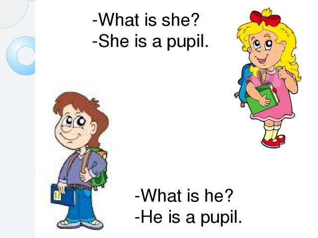 -What is she? -She is a pupil. -What is he? -He is a pupil.