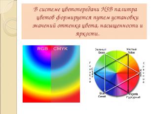 В системе цветопередачи HSB палитра цветов формируется путем установки значений
