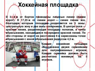 Хоккейная площадка В 3—4 м от бортов проведены лицевые линии (линии ворот). В 17