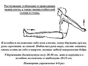 Растягивание сгибающих и приводящих мышц плеча, а также мышц-сгибателей голени и