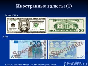 Глава 5. Экономика мира 33. Обменные курсы валют Иностранные валюты (1) Доллар С