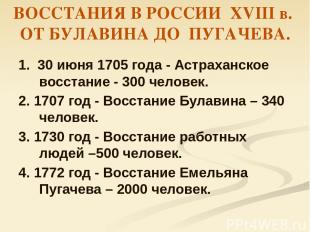 ВОССТАНИЯ В РОССИИ ХVIII в. ОТ БУЛАВИНА ДО ПУГАЧЕВА. 1. 30 июня 1705 года - Астр