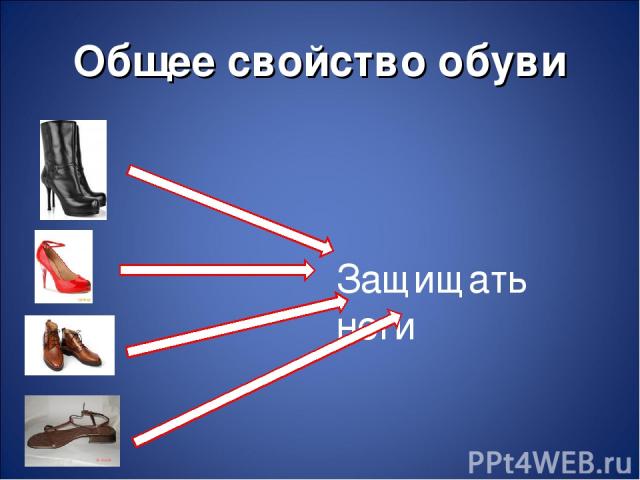 Общее свойство обуви Защищать ноги