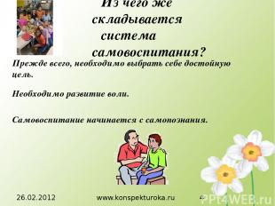 26.02.2012 www.konspekturoka.ru Из чего же складывается система самовоспитания?