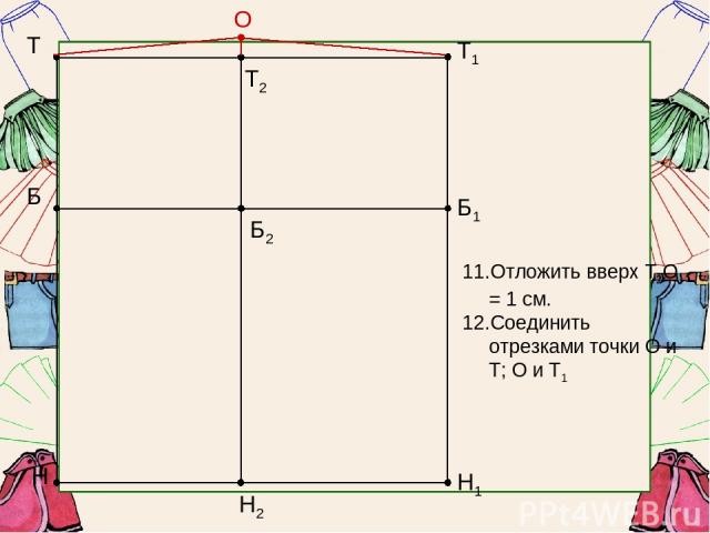 Т Б Н Б1 Т1 Н1 Б2 Т2 Н2 Отложить вверх Т2О = 1 см. Соединить отрезками точки О и Т; О и Т1 О