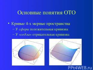 Основные понятия ОТО Кривые 4-х мерные пространства У сферы положительная кривиз