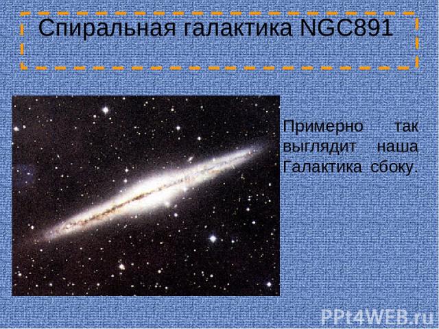 Спиральная галактика NGC891 Примерно так выглядит наша Галактика сбоку.