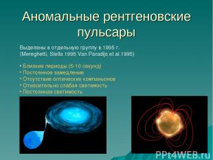 Аномальные рентгеновские пульсары Выделены в отдельную группу в 1995 г. (Mereghe