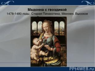 Мадонна с гвоздикой 1478-1480 годы. Старая Пинакотека, Мюнхен. Высокое Возрожден