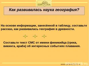 www.school2100.ru Как развивалась наука география? На основе информации, занесён