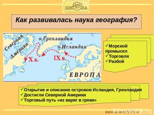 www.school2100.ru Как развивалась наука география? Морской промысел Торговля Раз
