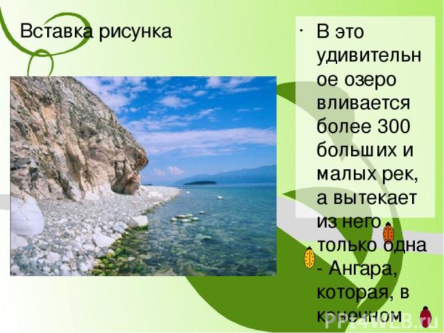 Вода Байкала Байкальская вода уникальна и удивительна, как сам Байкал. Она необыкновенно прозрачна, чиста и насыщена кислородом. В не столь уж и древние времена она считалась целебной, с ее помощью лечили болезни. Весной прозрачность байкальской вод…