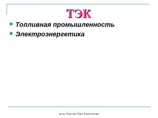 автор: Карезина Нина Валентиновна ТЭК Топливная промышленность Электроэнергетика
