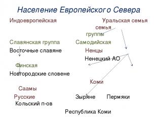 Население Европейского Севера Индоевропейская Уральская семья семья группы Славя