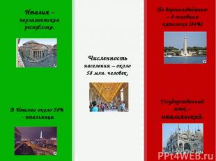 Италия – парламентская республика. Численность населения – около 58 млн. человек