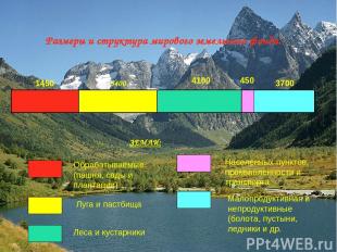 Размеры и структура мирового земельного фонда. 1450 3400 450 4100 3700 ЗЕМЛИ: Об