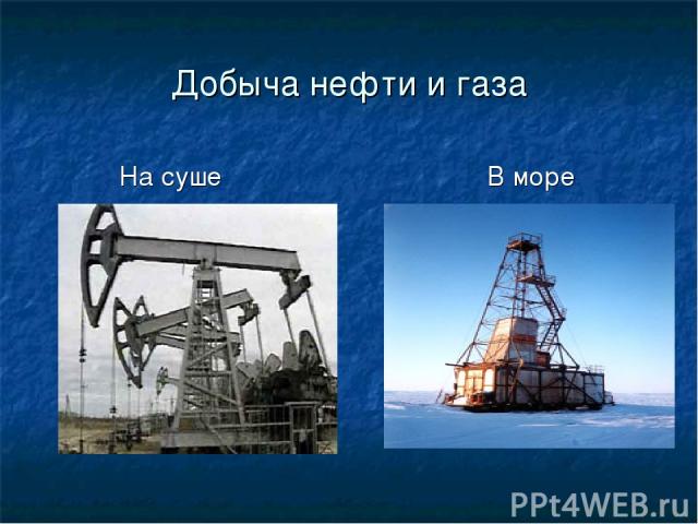 Добыча нефти и газа На суше В море