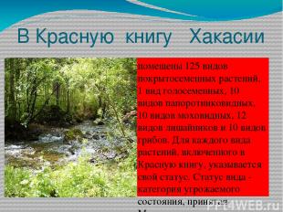 В Красную книгу Хакасии помещены 125 видов покрытосеменных растений, 1 вид голос