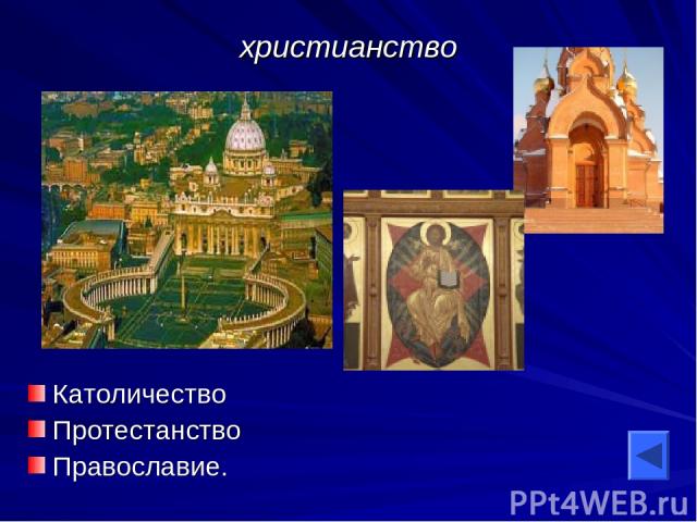 христианство Католичество Протестанство Православие.