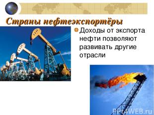Страны нефтеэкспортёры Доходы от экспорта нефти позволяют развивать другие отрас