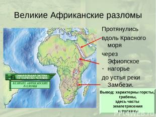 Великие Африканские разломы Протянулись вдоль Красного моря через Эфиопское наго