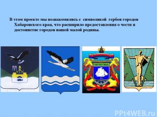В этом проекте мы познакомились с символикой гербов городов Хабаровского края, ч