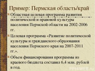 Пример: Пермская область/край Областная целевая программа развития политической