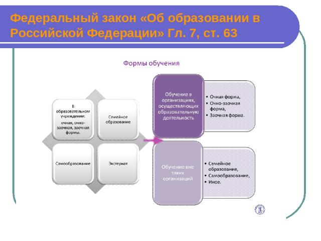 Федеральный закон «Об образовании в Российской Федерации» Гл. 7, ст. 63