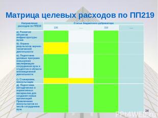 Матрица целевых расходов по ПП219 * Направления расходов по ПП219 Статьи бюджетн
