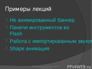 Примеры лекций Не анимированный баннер Панели инструментов во Flash Работа с имп