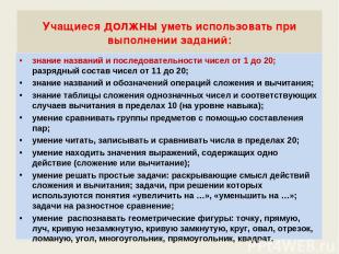 Учащиеся должны уметь использовать при выполнении заданий: знание названий и пос