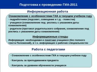 Подготовка к проведению ГИА-2011 10-12% Ознакомление с особенностями ГИА в текущ