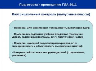 Подготовка к проведению ГИА-2011 10-12% Проверка ЗУН (мониторинг успеваемости, в