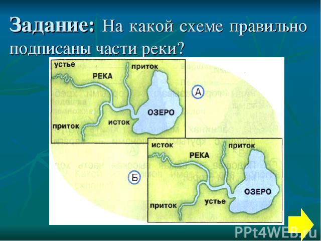 Задание: На какой схеме правильно подписаны части реки?