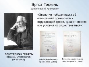 Эрнст Геккель ЭРНСТ ГЕНРИХ ГЕККЕЛЬ (Haeckel, Ernst Heinrich) (1834–1919) Общая м