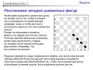 Расстановка четырех шахматных фигур Необходимо разделить шахматную доску на четы