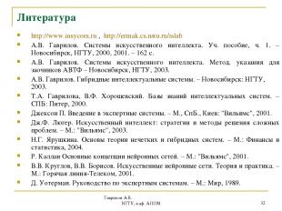 Гаврилов А.В. НГТУ, каф. АППМ * Литература http://www.insycom.ru , http://ermak.