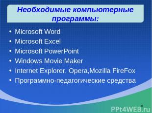 Microsoft Word Microsoft Excel Microsoft PowerPoint Windows Movie Maker Internet