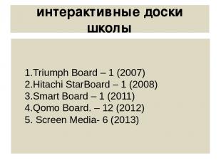 интерактивные доски школы 1.Triumph Board – 1 (2007) 2.Hitachi StarBoard – 1 (20